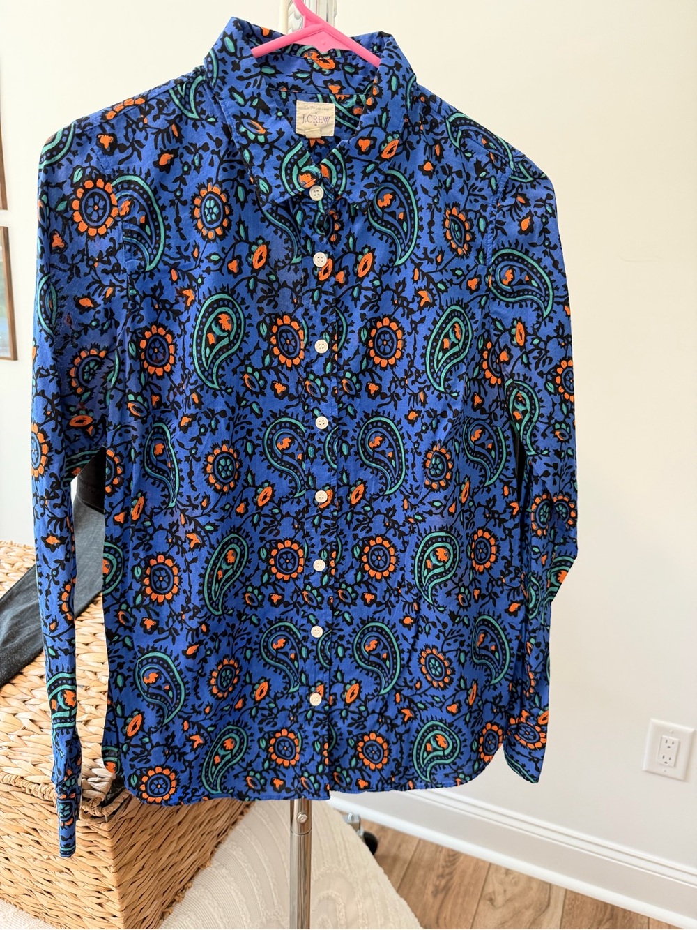 J. Crew vintage Blue Paisley Button-Down Shirt with Orange & Green Accents